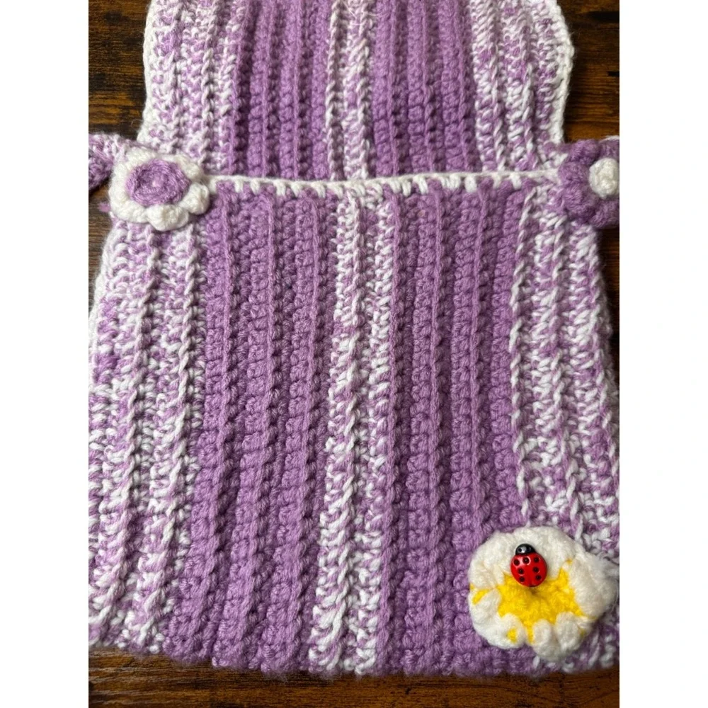 Handmade Crochet Crossbody Bag Purple White Daisy Ladybug Cottagecore Boho - Picture 14 of 15